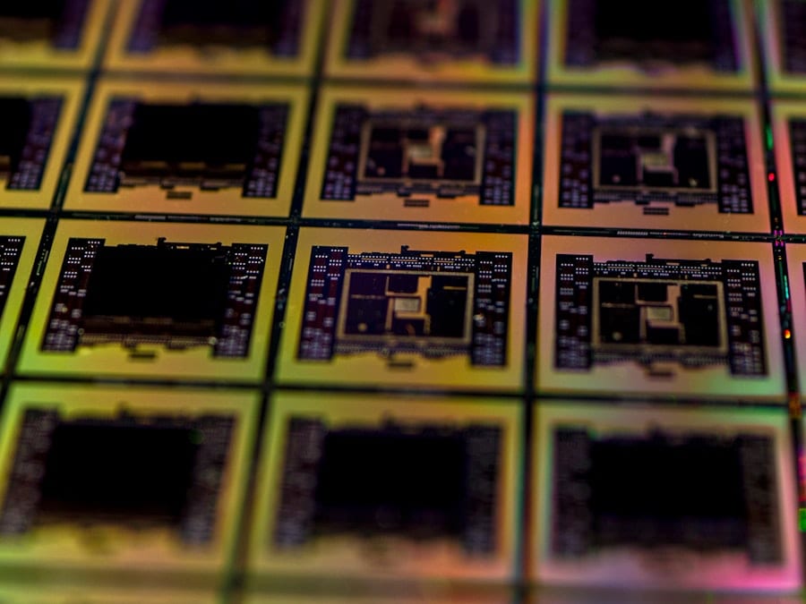 Photo Quantum-Chip Daten-Schild Kryptografie-Matrix
